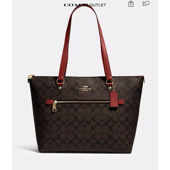 City Tote Bag in Signature Canvas — Gold / Walnut / Bold Red - Picture 1 of 11